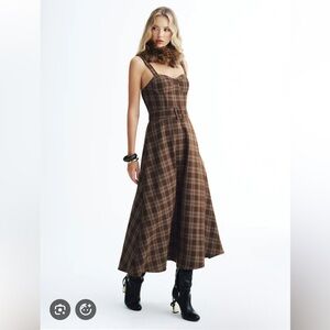 NWT MEDIUM COMMENSE Plaid Brown maxi Dress